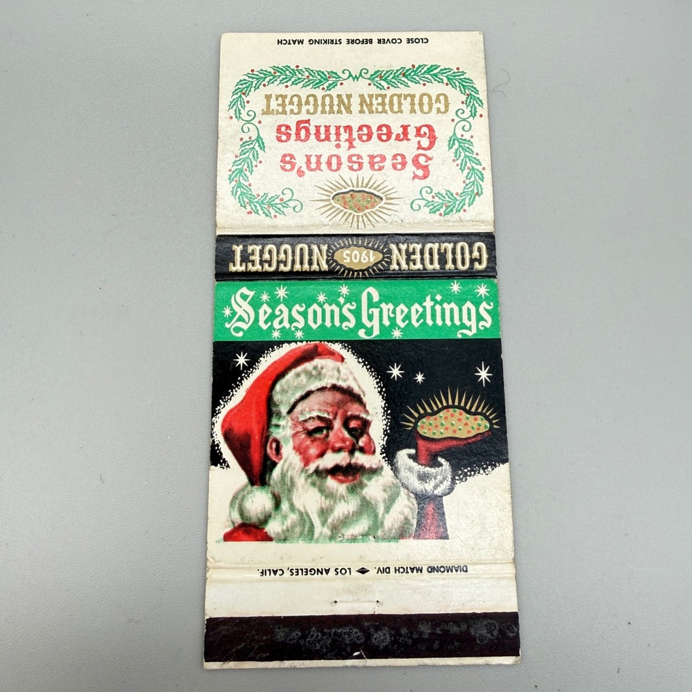 Vintage Golden Nugget Las Vegas Matchbook Cover Santa Season's Greetings 1950 - Picture 2 of 4